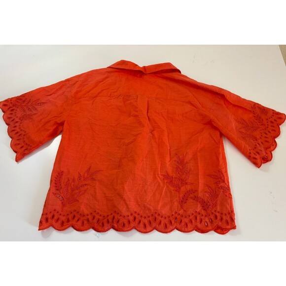 Anthropologie Blouse Top Women Small Orange Pineapple Eyelet Button Up Oversized - Picture 3 of 9